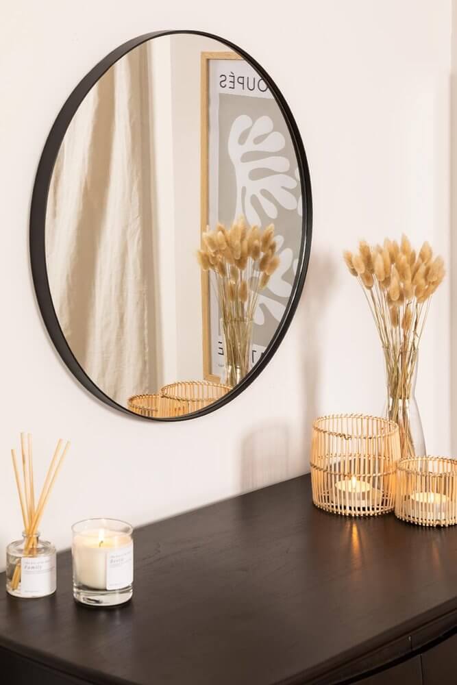 Miroir circulaire contour doré, noir ou blanc