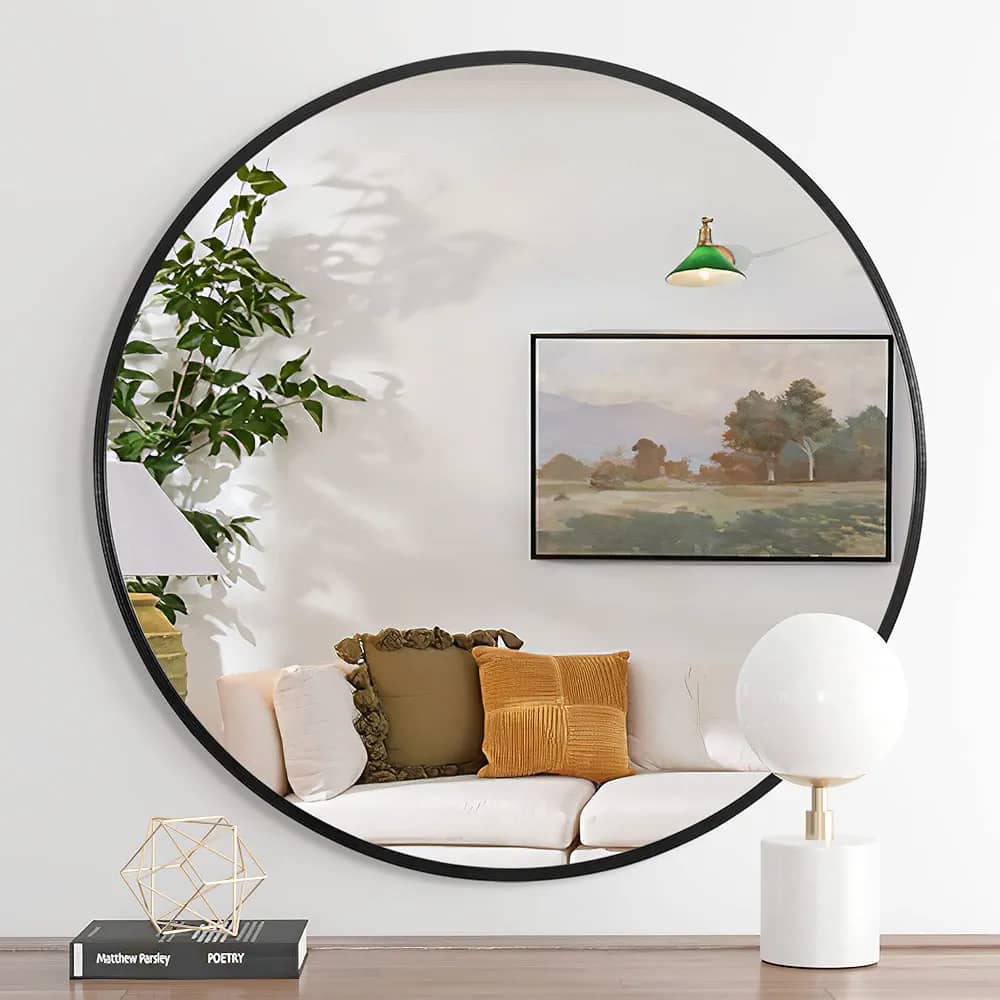 Miroir circulaire contour doré, noir ou blanc