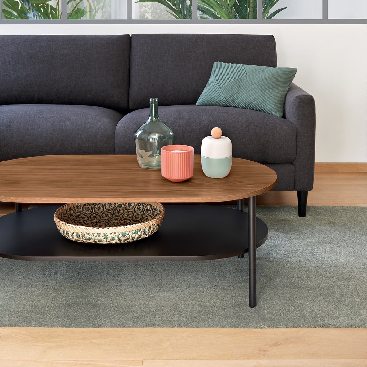 Table basse double plateau - Chêne & métal noir | 110x60 cm