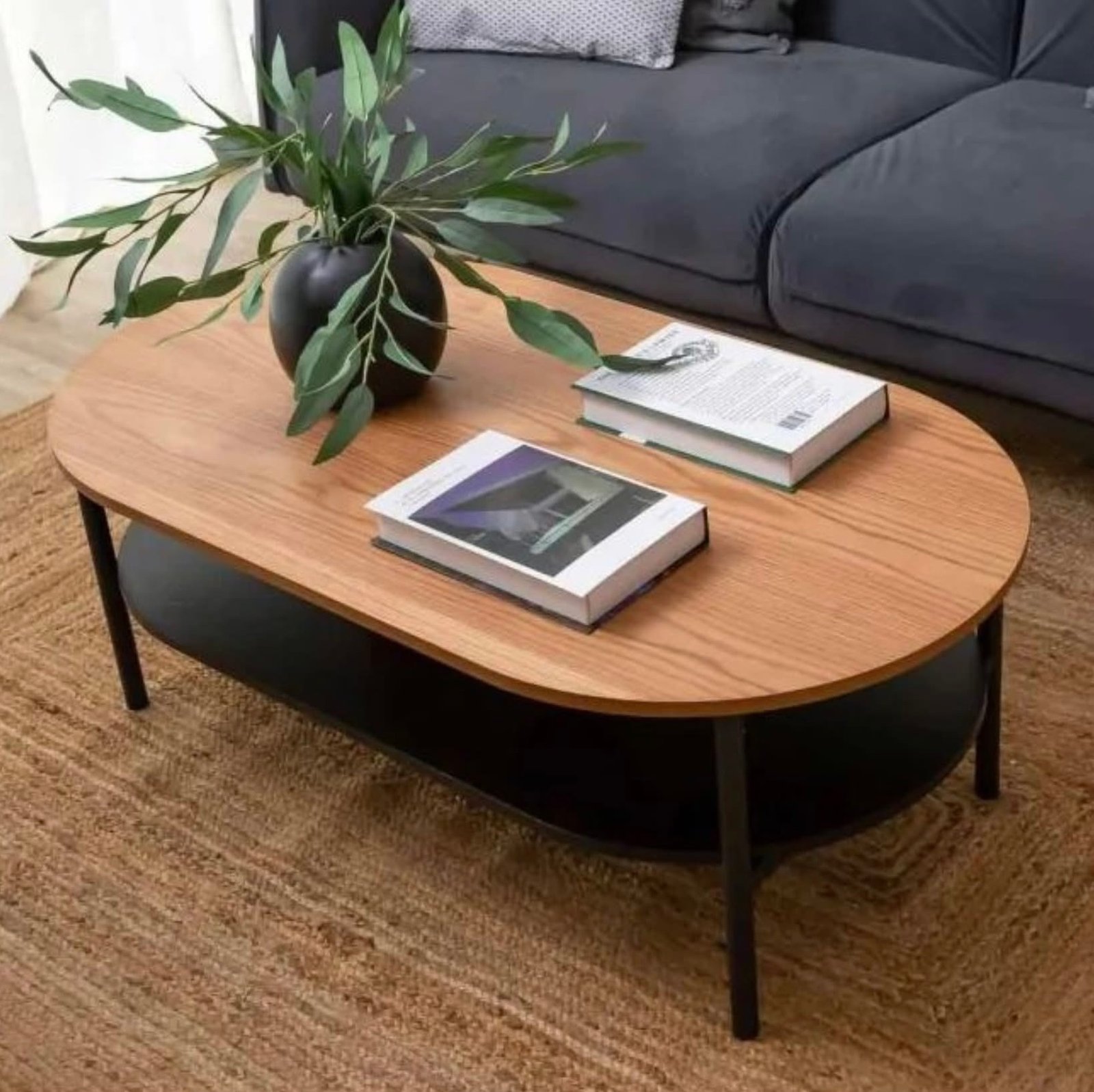 Table basse double plateau - Chêne & métal noir | 110x60 cm