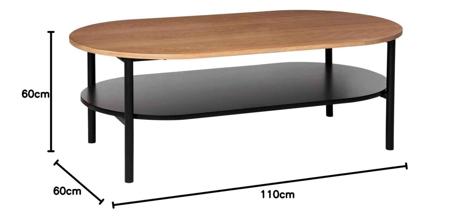Table basse double plateau - Chêne & métal noir | 110x60 cm