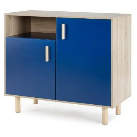 Commode 3 compartiments - Chêne & bleu marine