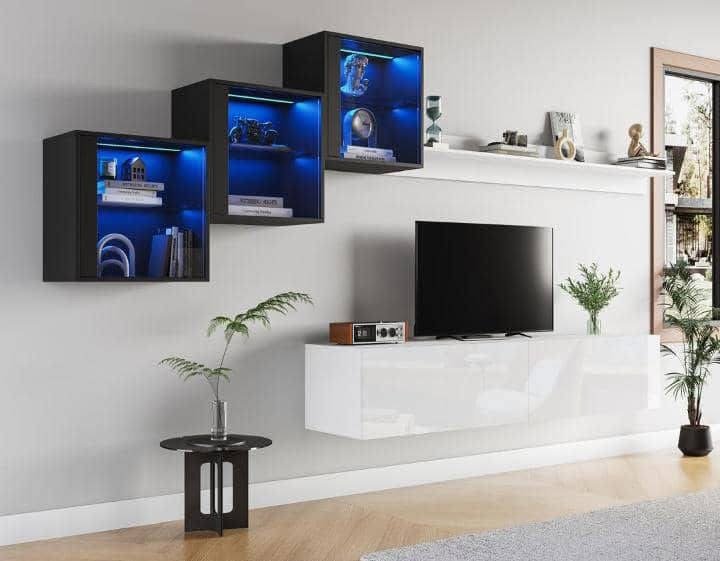 Table tv plus étagères murales