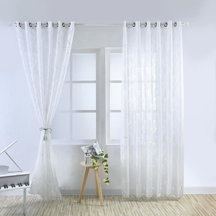 Paire de Rideaux voilages avec motifs de branchage et feuillage